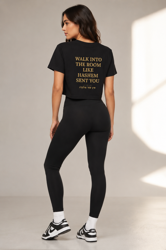 Crop Tee — “Walk Into The Room Like Hashem Sent You” Inspirational Jewish Crop Top